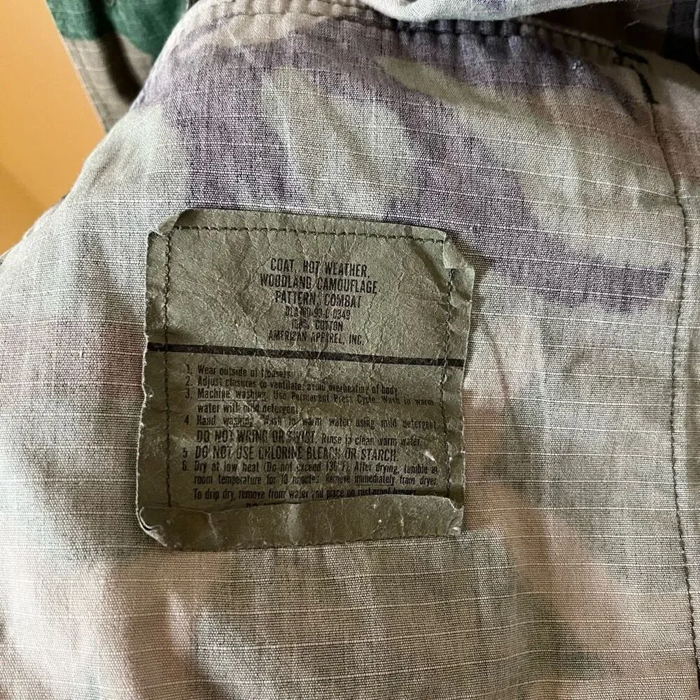 Vintage U.S. Army Woodland Camo BDU Jacket Medium Regular Ripstop Combat Coat - Picture 6 of 11